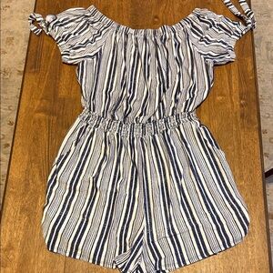 Derek Heart Blue and White Striped Romper